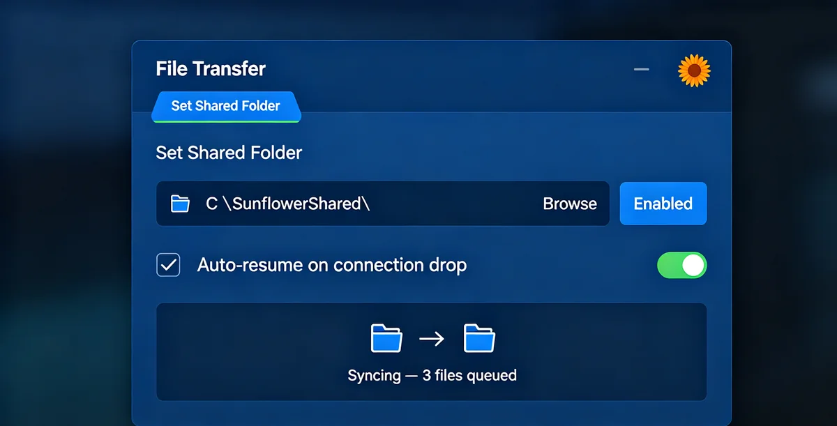 Drag and drop file transfer between local File Explorer and Sunflower remote desktop window Drag and drop file from local to remote desktop